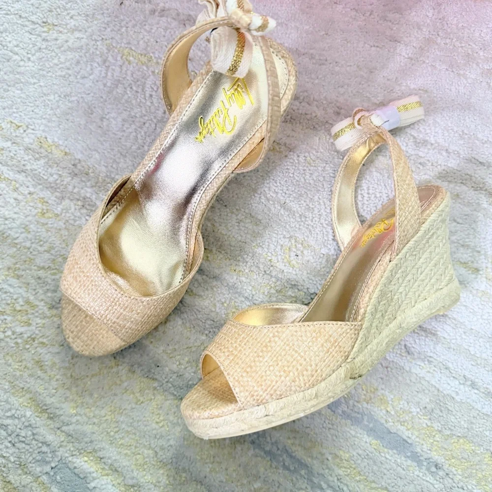 Lilly Pulitzer Paley Panama Raffia Espadrille Wedge Sandals Size 6